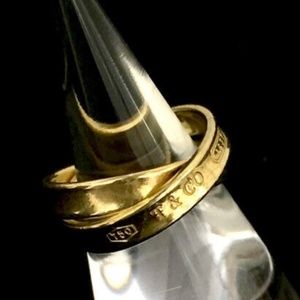 NEW! Tiffany & Co. Sz 4 (US) 18k Gold 1837 Interlocking Circle Band Double Rings